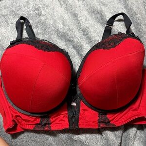 Cacique Red Bra with Black Lace Accents